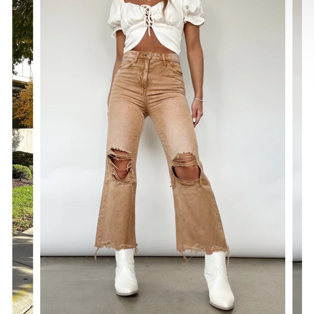 Lane 201 Brown distressed flare pants